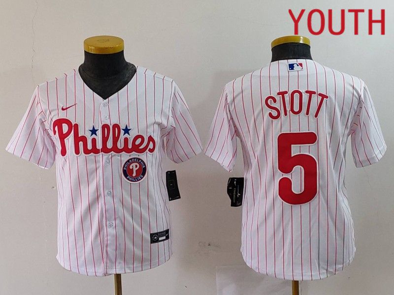 Youth Philadelphia Phillies #5 Stott White stripe Nike Game 2024 MLB Jersey style 3->philadelphia phillies->MLB Jersey